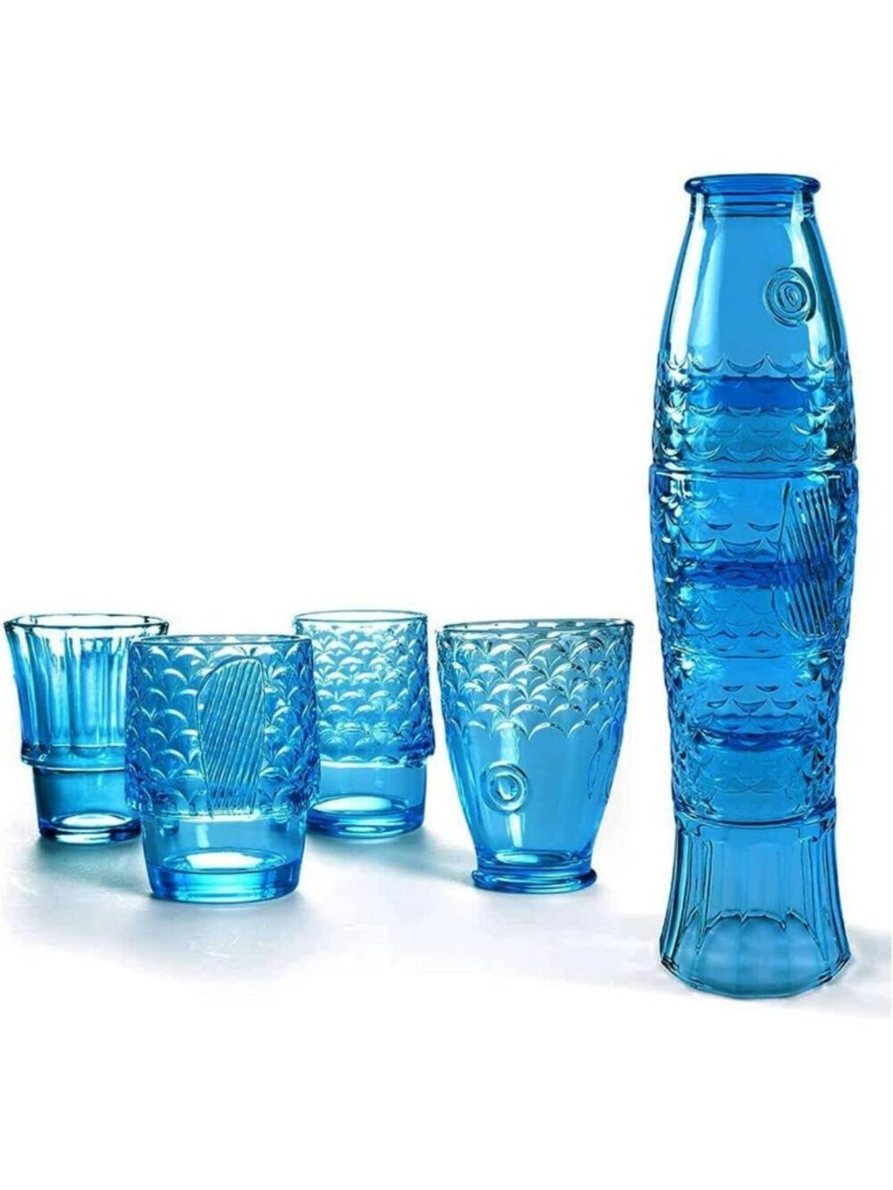 Nautical Fish Design Stackable Drinking Glasses Set of 4 - Colorful Tumbler